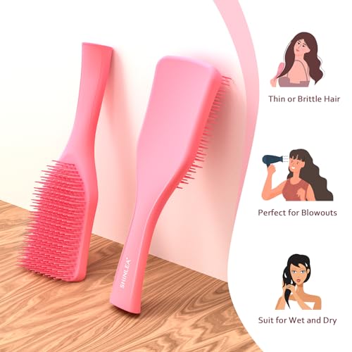 Pink No Tangle Detangler Hair Brush for Wet Dry Hair Lightweight Soft Bristles - Image 2