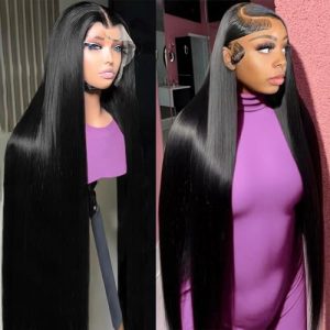 Straight Lace Front Wigs Human Hair Pre Plucked 13x6 Transparent HD Lace Front Wigs Human Hair 180 Density Brazilian Virgin Frontal Wigs Human Hair with Baby Hair Natural Color 30Inch
