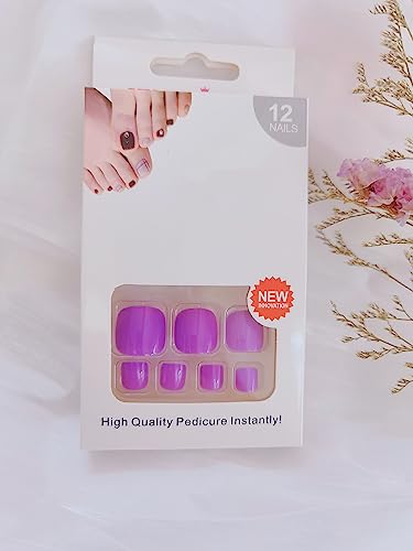 Purple Press on Toenails Solid Square Fake Toenails Glossy Press on Toes Nails Short Acrylic Glue on Toe Nails Cute False Toenails Toe Nails Press on Summer Beach Artificial Toenails for Women 24PCS - Image 5