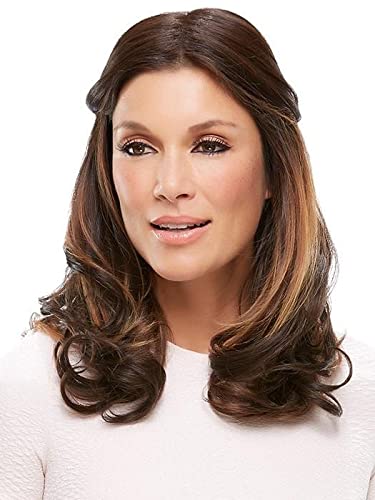 EasiPart HD XL 18" Length Topper Color 4 Brownie Finale Hairpieces Heat Friendly Synthetic Clip In 1 Piece Monofilament 3” x 5.75” Base Cover Thinning Bundle MaxWigs Hairloss Booklet