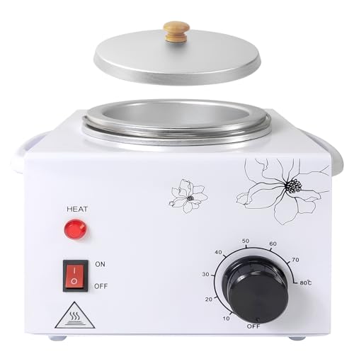 Portable Wax Warmer Machine for Painless Hair Removal, Women Men Professional Wax Heater with Adjustable Temperature Set,20pcs Wax Sticks (White - Single Pot)