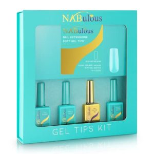 Starter Kit Square Medium | Perfect Soft Gel Intro Starter Kits | NABulous Professional Starter Kit | Soft Gel Tips Kit | Square Shaped | Medium Length | Box of Nails | Complete Nail Tip Kit | pH Bonder | Primer | Extend Gel | Top Coat | Clear Full Cover Nail Tips DIY (Square Medium)