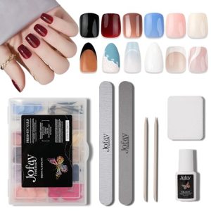 12 Size Press On Nails Short Medium 288 PCS Jelly Solid Color Glue On Nails Mixed Shape Acrylic False Nail Kits with Design Swilr French Classical Popular Nail Extensions for DIY