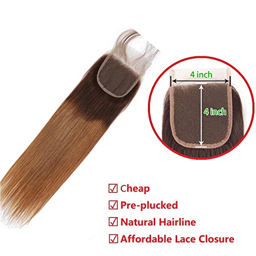 Ombre Straight Hair Bundles With Closure 10A Brazilian Virgin Remy Human Hair 2 Tone T4/30 Ombre Straight Human Hair Bundles with 4x4 Lace Closure Free Part (12 14 16 +12) - Image 4