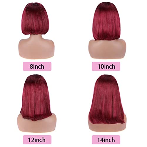 Short Bob Wigs With Bangs Human Hair Wig For Black Women Brazilian None Lace Front Wigs Machine Made Bob Wigs 150% Density 10 Inch. (10 inch, 99J) - Image 4