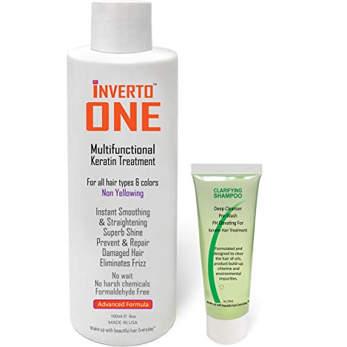 INVERTO ONE 180ml Formaldehyde-free Brazilian Complex Keratin Blowout Treatment Kit & Clarifying Shampoo Vegan Keratin Hair Treatment Keratina Brasilera Keratin Treatment Salon Grade Instant Results