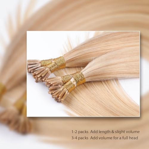 SURNEL I Tip Hair Extensions Human Hair #27P613 Caramel Blonde Highlighted Bleach Blonde Hair Extensions Real Human Hair Itip Hair Extensions Cold Fusion 18inch 50g/50s(I#27P613-18) - Image 4