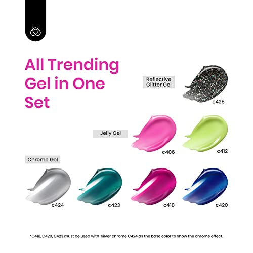 Beetles 20 Colors Gel Art Kit with 3Pcs Base Gel Glossy Top Coat and Nail Glue 7Pcs Mirror Effect Metal&6 Colors Holographic Glitter Cat Eye Gel Polish Kit with Magnet Romantic - Image 5