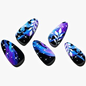 GLAMERMAID Medium Almond Ombre Black Purple Gothic Short Oval Press on Nails Set