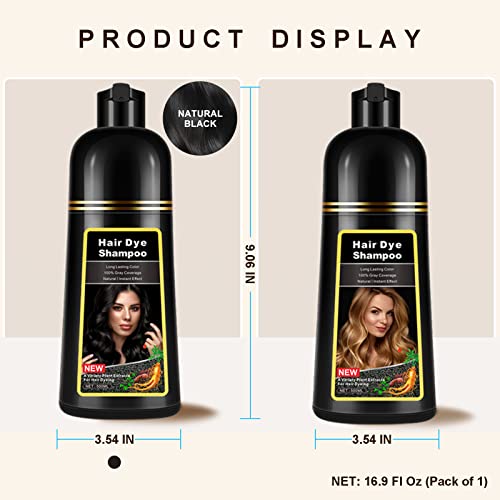 Natural Black Hair Dye Shampoo 3 IN 1 for 100% Gray Hair Coverage, Instant Herbal Ingredients Hair Color Shampoo for Women Men, Hair Dye Coloring in Minutes 500ml - Image 6