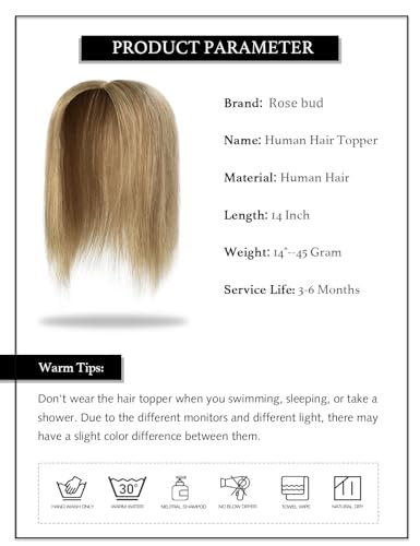 Rose Bud 14 Inch Light Brown Human Hair Clip-In Topper for Thinning Hair - Image 7