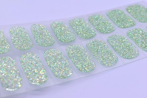 Glitter Gel Nail Strips Green Sequins Fully Cured Nail Polish Stickers Long Lasting Gel Nail Wraps UV Free Chip Resistant - Image 6
