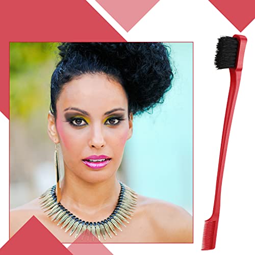 Geiserailie 3 Pcs Slick Back Hair Brush Set Bristle Hair Brush Edge Control Brush Teasing Comb for Women Baby Kids' Black Hair (Red) - Image 6