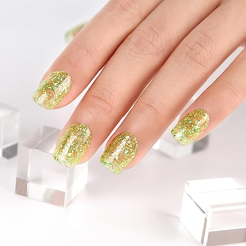 Imtiti 0.5 fl oz Clear Yellow Green Glitter Gel Nail Polish for DIY Nail Art, Shimmer Finish - Image 3