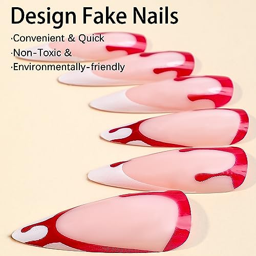 24Pcs Halloween Press on Nails Medium Length Horror Bloody Fake Nails White French Tips Nails Full Cover False Nails with Nail Glues Halloween Nail Art Natural Reusable Stick on Nails for Women and Girls Nails Decoration - Image 4