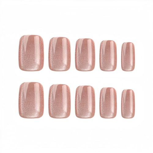 Cat Eye Press on Nails Medium Brown Square Fake Nails, Holographic Glitter Acrylic Nails Kits, Salon Quality False Nails Glue Full Cover Nail Tips 24 Pcs - Image 2