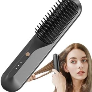 2-in-1 Cordless Hair Straightening Comb Brush, 3 Heat Settings, USB Rechargeable, 3D Tooth Design for Thick Curly Hair