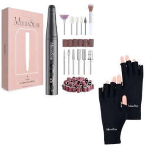MelodySusie UV Gloves for Gel Nail Lamp Cordless Electric Nail Drill Machine 11 in 1 Kit