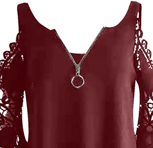 Women's Summer Tops 2024 3/4 Sleeve Lace Blouse Cold Shoulder Tunic Top Zipper V Neck Tee Tops Loose Casual T Shirts - Image 5