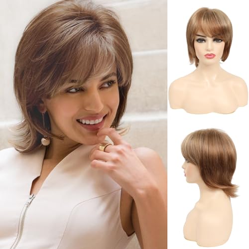 Short pixie cut wigs for white women Strawberry Blonde Synthetic short Wigs Glueless Layered Wigs for Women