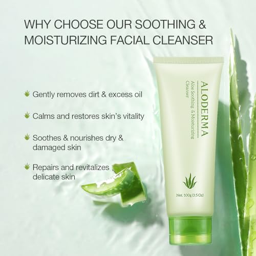 Aloderma Essential Aloe Soothing & Repairing Skin Care Set - 5 Pieces - Gel, Cleanser, Toner, Cream x2pcs - Image 3