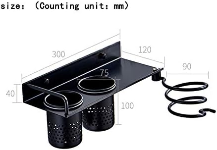 Black Bathroom Wall-Mount Hair Tool Organizer with Multiple Storage Slots - Image 2