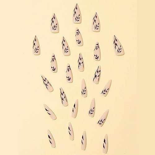 Glossy Black Willow Leaf Almond Stiletto Press On Nails 24 Piece Set - Image 2