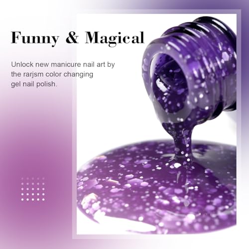 RARJSM Color Changing Gel Nail Polish 15ML Deep Purple to Light Purple Glitter Temperature Change Gel Polish Soak off UV Thermal Mood Changing Gel nail polish for Home Salon Manicure Nail Art - Image 4