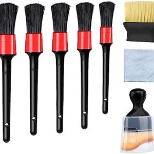 7 Piece Auto Car Detailing Brush Set with Microfiber Cloth for Interior Cleaning