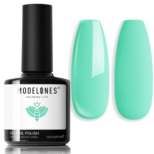 modelones Gel Nail Polish, 15ml Spring Summer Pastel Blue Green Solid Color Gel Polish Soak Off LED High-Pigmented & Shine Long Wear Gel Polish Nail Art Manicure Gift DIY Salon Home, 0.5 fl oz.