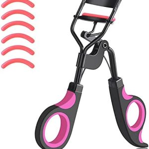 Premium Black Handle Eyelash Curler with 5 Silicone Replacement Pads for Effortless Makeup