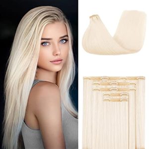Human Hair Extensions Clip for Women, Clip in Real Human Hair Extensions Straight with Double Weft, 5 pcs with 14 clips,85 Gram (#60 Ash Platinum Blonde, 12 Inch)