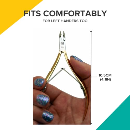Rui Smiths Professional Cuticle Nippers, Gold-Plated Carbon Steel, French Handle, Double Spring, 6mm Jaw (Full Jaw) - Image 3