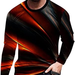 Wkishenl Men's Long Sleeve Shirts Graphic Print Crew Neck Sweatshirts Plus Size Color Block Pullover Loose Casual Tunic Tops
