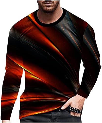 Wkishenl Men's Long Sleeve Shirts Graphic Print Crew Neck Sweatshirts Plus Size Color Block Pullover Loose Casual Tunic Tops