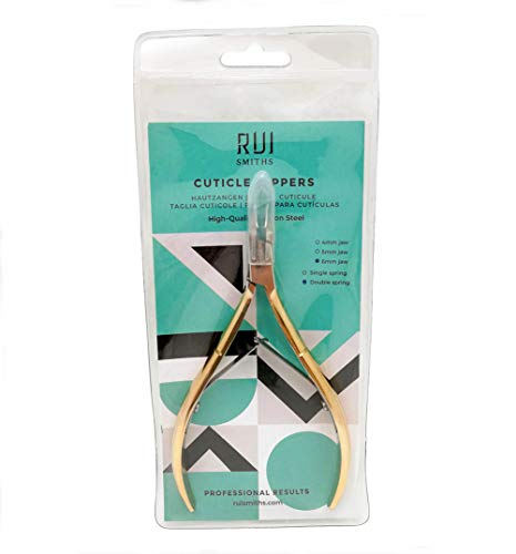 Rui Smiths Professional Cuticle Nippers, Gold-Plated Carbon Steel, French Handle, Double Spring, 6mm Jaw (Full Jaw) - Image 7