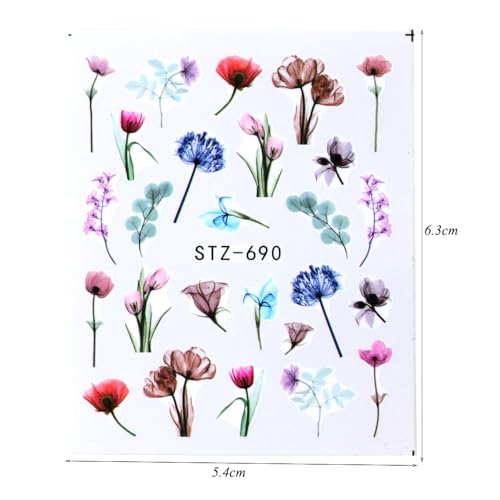 24 Sheets Spring Flower Nail Art Stickers Water Transfer Decals for Acrylic Nails - Image 6