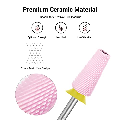 MelodySusie Ceramic Tapered Barrel Nail Drill Bits, 3/32'' Carbide Tungsten Bits, Suitable for Manicure Pedicure Cuticle Gel Polishing, Technicians Bits, Pink, Series Bit-S, Extra Fine - Image 2