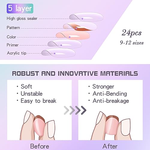 French Tip Press on Nails Long Coffin Nails for Women False Nails with Butterfly Design Acrylic Press on Glue on Nails Ballerina French Nails Gloss Artificial Stick on Nails 24PCS - Image 4