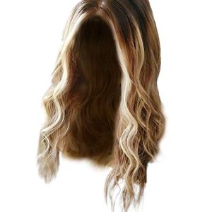 Womens Wavy Hair Wig Wigs Costume Synthetic Curly Natural Full Blonde Long wig 360 Lace Frontal Closure Curly (Ombre Blonde, One Size)