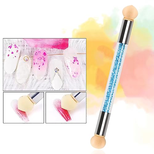 Blue Double-Head Ombre Nail Sponge Brush Kit with Rhinestone Handle 16 Replacement Heads - Image 3