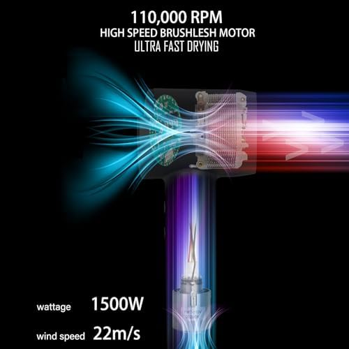 Hair Dryer with 110,000 RPM High-Speed Brushless Motor, Negative Ionic Blow Dryer, Low Noise, Fast Drying Compact Hairdryer with Touch Screen, Nozzle for Home, Travel, Salon, Gift, Light Blue - Image 2