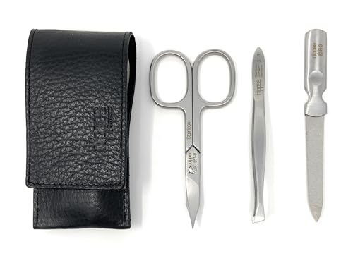 Luxury German Manicure Set Premium Stainless Steel Grooming Kit Hand Made in Solingen Germany in Genuine Leather Case with Bonus Shpitser Crystal Glass Professional Nail File