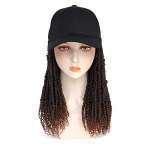Hat Wig Short Baseball Cap Wig with Pre-Twisted Black Brown Passion Twist Hair Extensions Synthetic Small Curly Ends Wig Hat Adjustable Black Baseball Hat Wig for Black Women (14inch, T30)