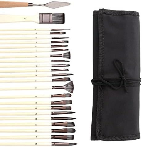 24 Pcs Paint Brushes Art Set for Acrylic Oil Watercolor Gouache a Kit Hog Bristle, Horse Hair and Nylon Hairs, Including a Carrying Canvas Roll (Color : Gray) - Image 6