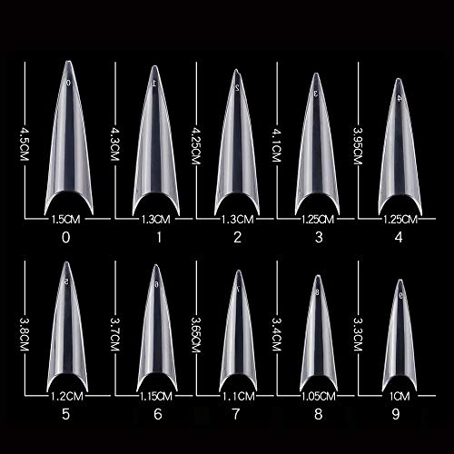 AORAEM Stiletto Nail Tips 500PCS Clear Tips for Acrylic Nails Long 10 Sizes False Nails Tips Art Tips Nail Salon Art for Girl (M-Clear) - Image 2