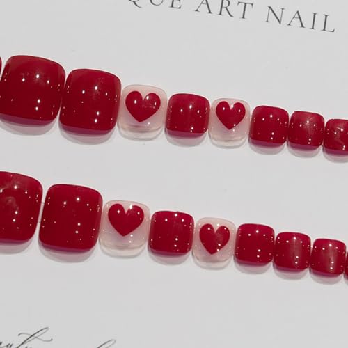 Red Heart 24 Pcs Short Acrylic Press On Toenails for Valentine's Day Wear - Image 8
