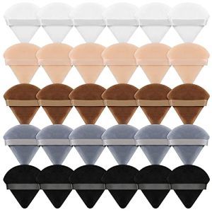 30 Pack Soft Triangle Makeup Puffs with Ribbon Handle