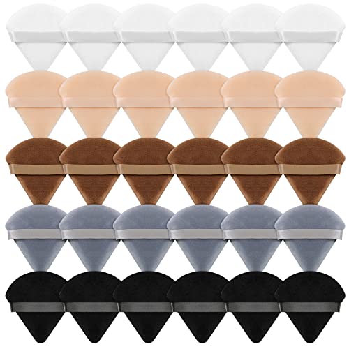 30 Pack Soft Triangle Makeup Puffs with Ribbon Handle