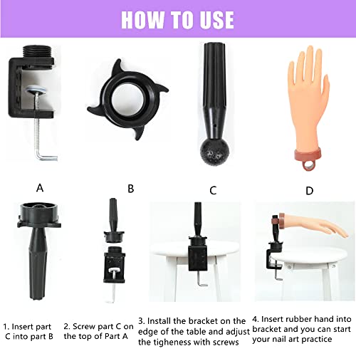 Practice Hand for Acrylic Nails, Professional Nail Practice Hand Fake Hand for Nail Practice Mannequin Hands for Nails Practice Nail Training Practice Hand for Acrylic Nail Kit(with Clamp Holder) - Image 5